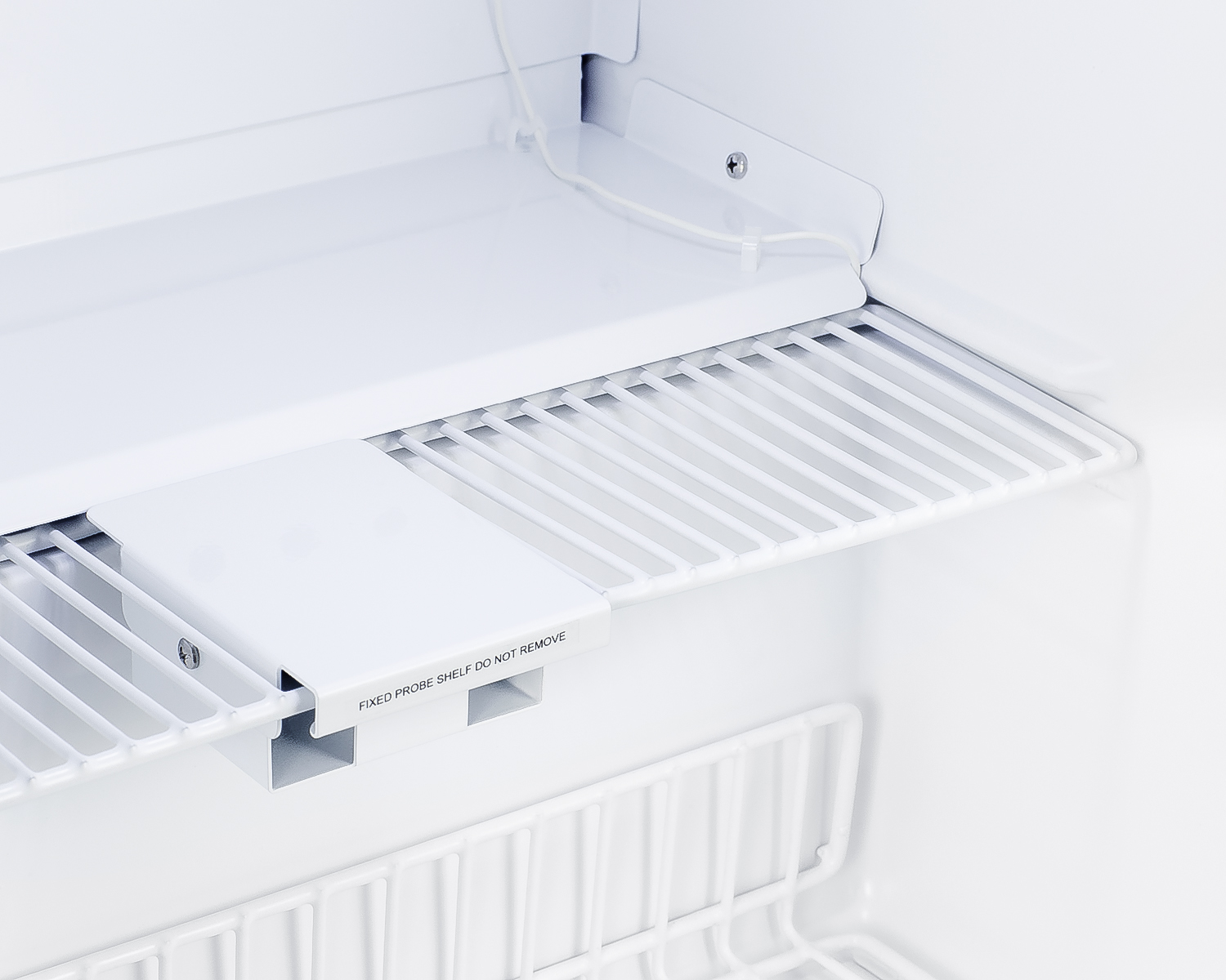 Compact healthcare all-refrigerator with self-closing solid door, front lock, digital controls, and external temperature readout